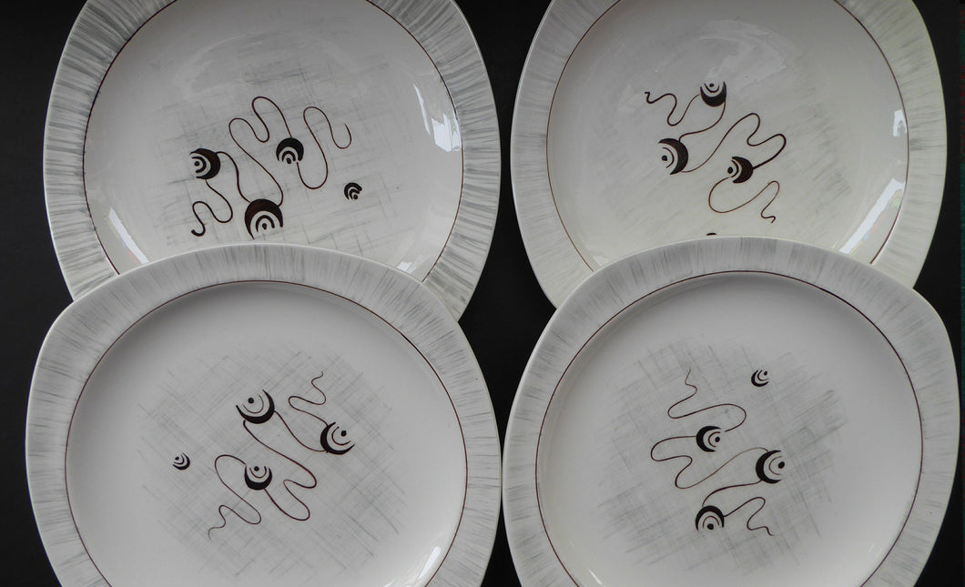 1950s MIDWINTER Set of FOUR Dinner Plates. Collectable FANTASY Pattern. Designed by Jessie Tait in 1953