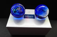 Load image into Gallery viewer, Fabulous Boxed PAIR of Blue Scottish Caithness Glass Paperweight: Vintage Space Age Designs by COLIN TERRIS. Milky Way and Planetarium

