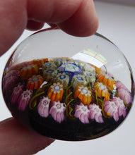 Load image into Gallery viewer, Beautiful VASART Scottish Glass Paperweight with 9 Spokes; with black ground, latticino canes &amp; millefiori
