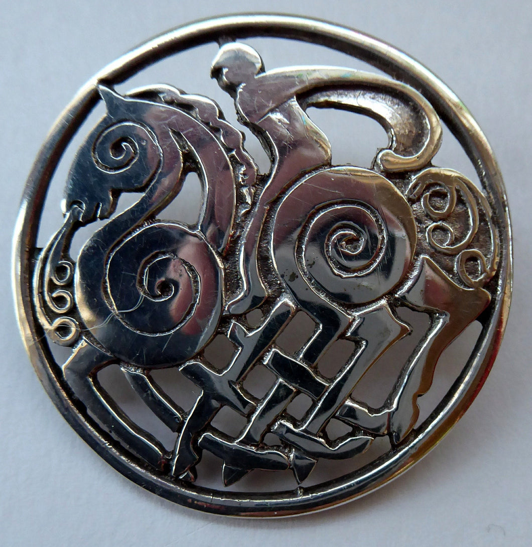 Fine Vintage Scottish SHETLAND SILVER Zoomorphic Stylised Brooch: Odins Horse 1960s