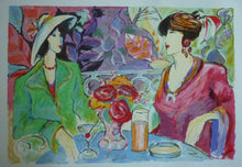 Load image into Gallery viewer, 1980s Pencil Signed Original Screenprint. Two Ladies Drinking Cocktails. Matisse Style 
