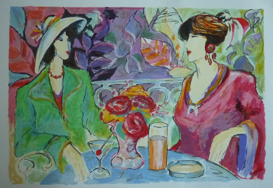 1980s Pencil Signed Original Screenprint. Two Ladies Drinking Cocktails. Matisse Style 