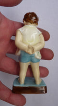 Load image into Gallery viewer, Beautiful 1950s Freda Doughty Royal Worcester Figurine: TOMMY 2913. Issue with brown hair, yellow shirt and blue shorts
