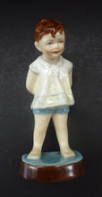 Load image into Gallery viewer, Beautiful 1950s Freda Doughty Royal Worcester Figurine: TOMMY 2913. Issue with brown hair, yellow shirt and blue shorts
