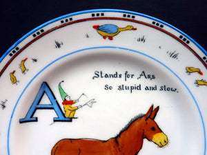 Extremely Rare Paragon Child's Tea or Side Plate. Animal Alphabet Series. "A" stands for Ass