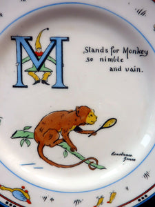 Extremely Rare Paragon Child's Tea or Side Plate. Animal Alphabet Series. "M" stands for Monkey