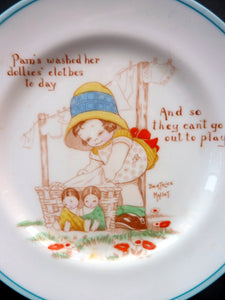 EXTREMELY RARE 1920s Paragon Beatrice Mallet Children's Side Plate: Pam's Washed Her Dollies Clothes
