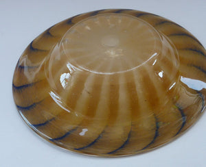 Vintage SCOTTISH ART GLASS Shallow Bowl: 7 inches diameter; with striped decoration. Probably by Monart