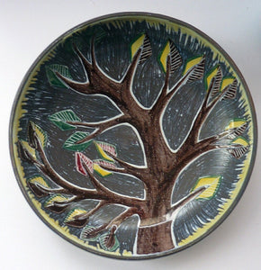 1950s Swedish LAHOLM Bowl with Stylised Image of a Tree.  Attractive Large Scandinavian Vintage Dish