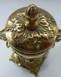 Antique 19th Century Brass Inkwell in the form of a Classical Urn with Ram's Head Handles