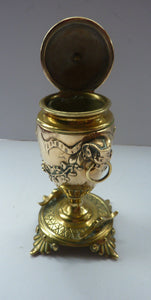 Antique 19th Century Brass Inkwell in the form of a Classical Urn with Ram's Head Handles