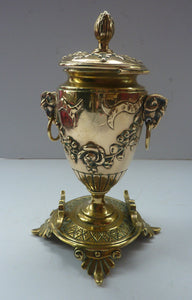 Antique 19th Century Brass Inkwell in the form of a Classical Urn with Ram's Head Handles
