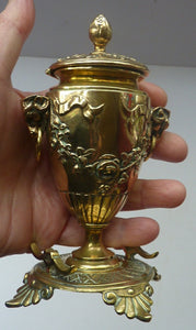 Antique 19th Century Brass Inkwell in the form of a Classical Urn with Ram's Head Handles
