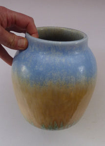 1930s RUSKIN POTTERY Vase with Subtle Powder Blue and Golden Beige Glazes. 7 1/2 inches tall