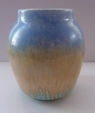 Load image into Gallery viewer, 1930s RUSKIN POTTERY Vase with Subtle Powder Blue and Golden Beige Glazes. 7 1/2 inches tall
