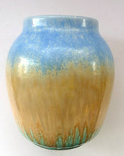 Load image into Gallery viewer, 1930s RUSKIN POTTERY Vase with Subtle Powder Blue and Golden Beige Glazes. 7 1/2 inches tall

