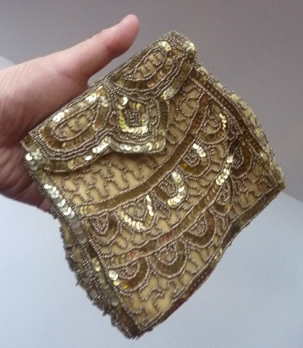 Pretty Little Vintage Sequinned Evening Purse. Made in Belgium: 1940s