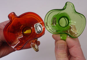 1950s AMERICAN Matching Pair of Kanawha (Dunbar Glass) Green and Red Glass Jugs