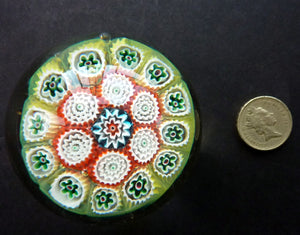 Sweet Vintage Millefiori Italian MURANO Paperweight on Gold Glittery Ground