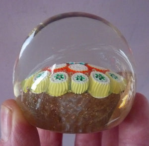 Sweet Vintage Millefiori Italian MURANO Paperweight on Gold Glittery Ground