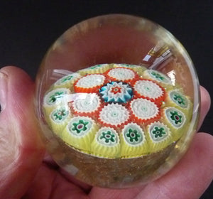 Sweet Vintage Millefiori Italian MURANO Paperweight on Gold Glittery Ground