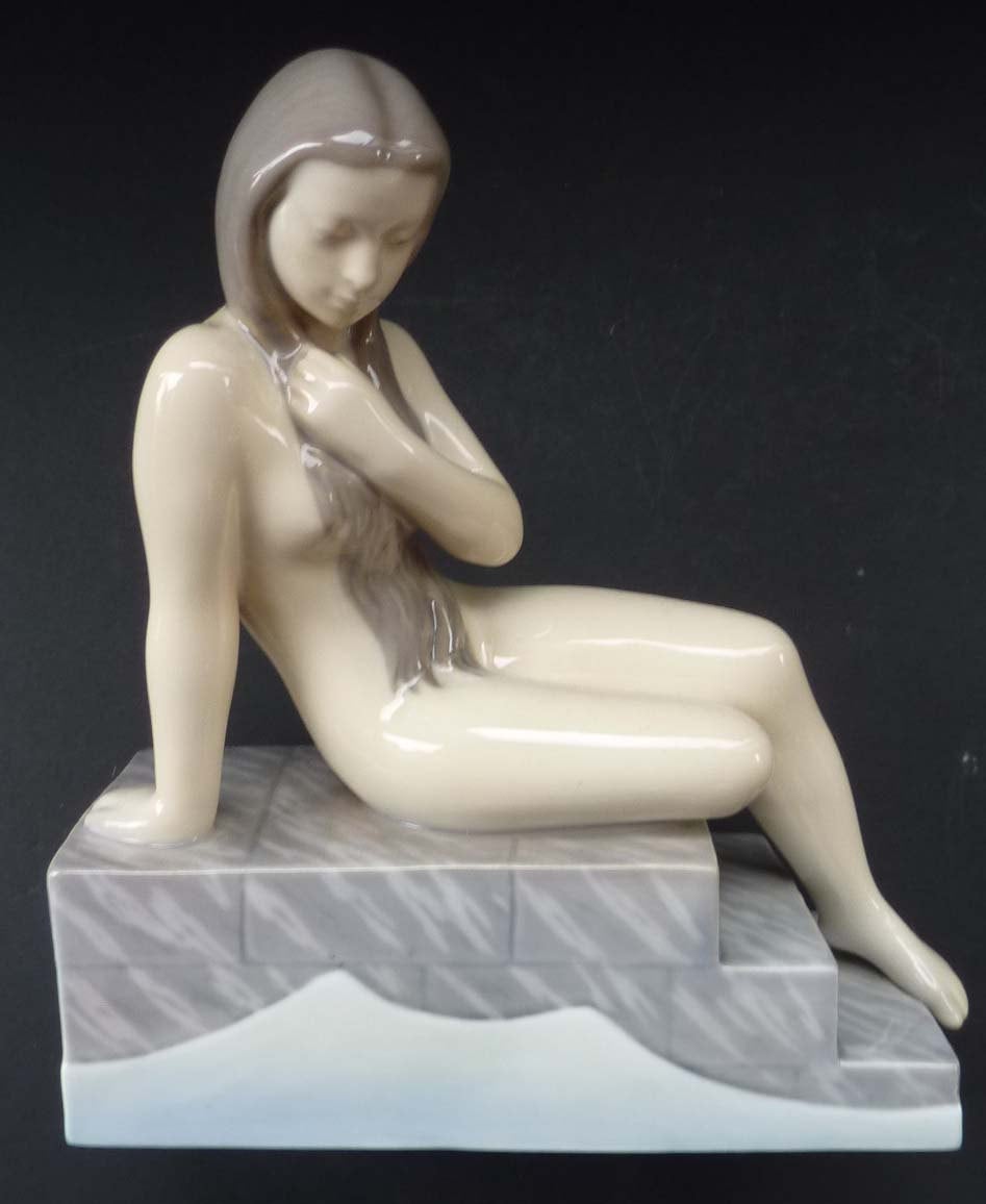  DANISH Royal Copenhagen / Bing and Grondahl Rare 1950s Figurine of The Little Mermaid (Nude on Steps)