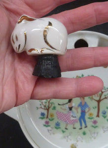 Heated Baby Bowl. VINTAGE FRENCH Limoges Dish with Singer Mark and Stamp. Shows Cute Couple Dancing in an Orchard