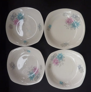Harder to Source 1950s MIDWINTER Quite Contrary Pattern. Four Shallow Bowls. Designed by Jessie Tate, c 1957
