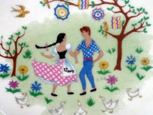 Load image into Gallery viewer, Heated Baby Bowl. VINTAGE FRENCH Limoges Dish with Singer Mark and Stamp. Shows Cute Couple Dancing in an Orchard
