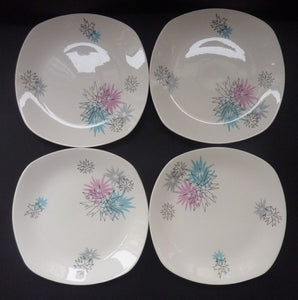 Harder to Source 1950s MIDWINTER Quite Contrary Pattern. Four Side Plates. Designed by Jessie Tate, c 1957