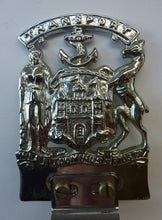 Load image into Gallery viewer, CAR BADGE. Extremely Rare Vintage City of EDINBURGH Transport Council Official Car Mascot. Nickel Plate and in Excellent Condition
