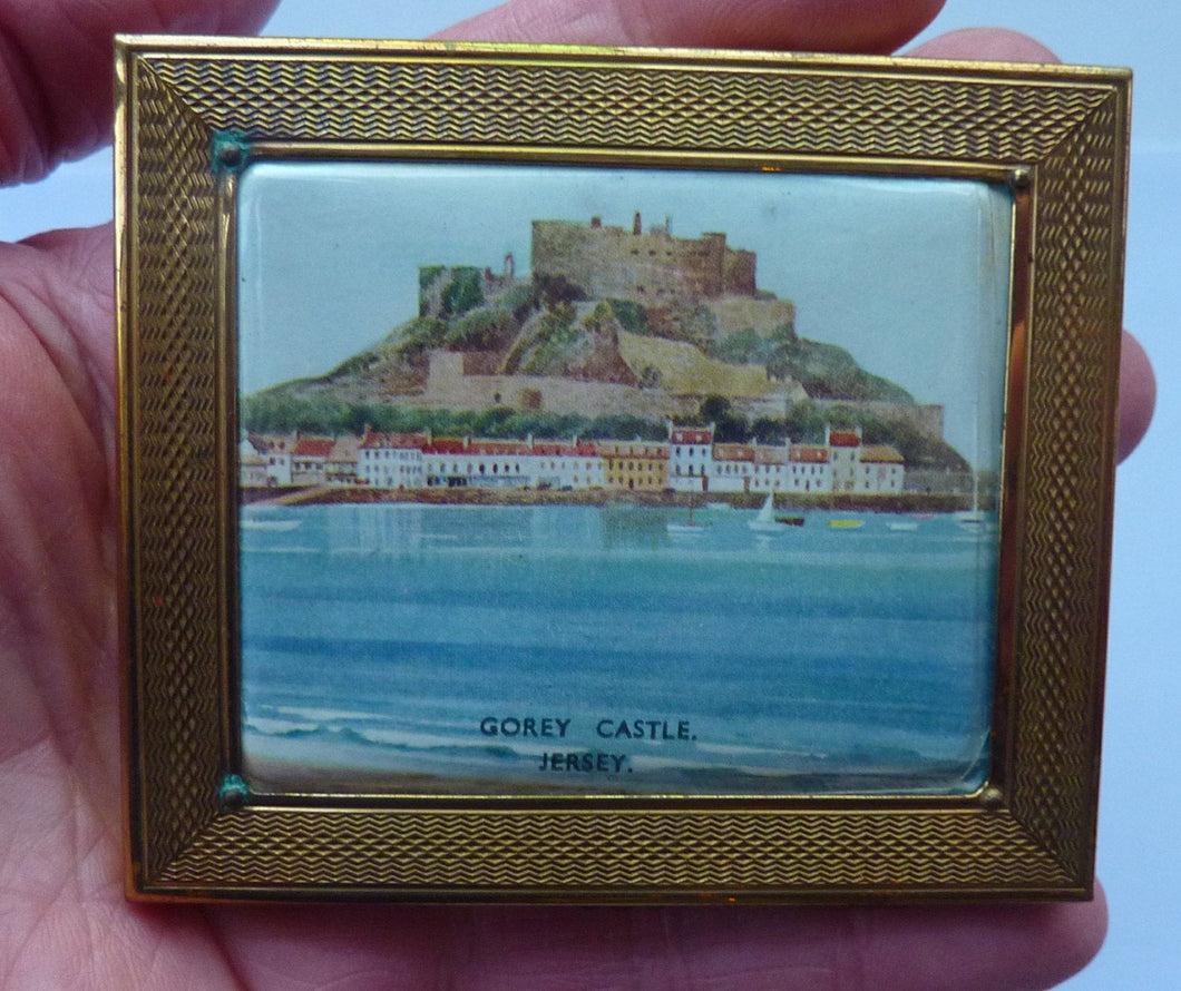 1940s Gwenda Cigarette Case / Business Card Case with View of Gorey Castle, Jersey
