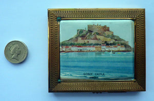 1940s Gwenda Cigarette Case / Business Card Case with View of Gorey Castle, Jersey