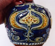 Load image into Gallery viewer, Matching Pair of ROYAL DOULTON LAMBETH Tube Lined Art Nouveau Faience Bottle / Trumpet Vases
