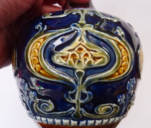 Matching Pair of ROYAL DOULTON LAMBETH Tube Lined Art Nouveau Faience Bottle / Trumpet Vases