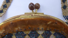Load image into Gallery viewer, ART DECO Glass Beaded Bag with Celluloid Curved Clasp and Coffee Bean Details. Fabulous Vintage 1930s Evening Bag

