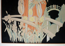 Load image into Gallery viewer, 1930s Art Deco Watercolour. Japanese Lady with Parasol in a Garden 
