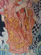 Load image into Gallery viewer, 1930s Art Deco Watercolour Japanese Lady and Children with a Parasol 
