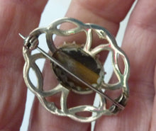 Load image into Gallery viewer, Stylish Vintage Scottish Silver Brooch. Made in Edinburgh and Hallmarked for 1978. Tiger&#39;s Eye Stone
