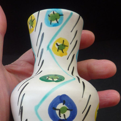 1950s Italian Ceramic Vase with Hand Painted Abstract Design. Cute Miniature Vase