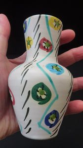 1950s Italian Ceramic Vase with Hand Painted Abstract Design. Cute Miniature Vase