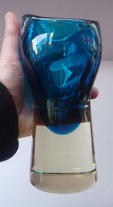 Vintage 1960s Czechoslovakian Harrachov “Evening Blue” Chunky Glass Vase, Designed by Milan Metelak c 1968