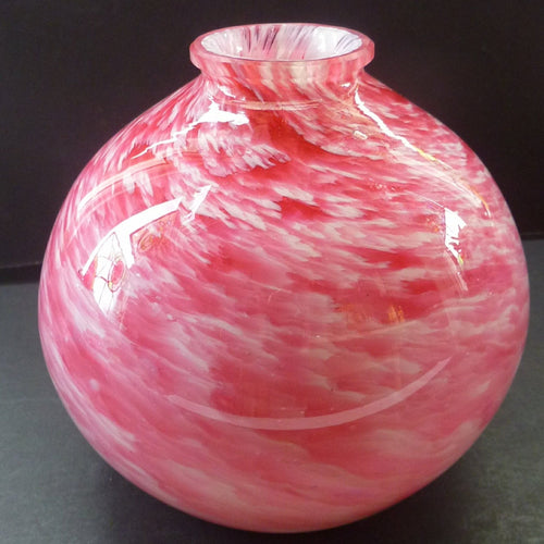 LARGE Chunky Vintage Globular Vase. With Pink and White Swirls;