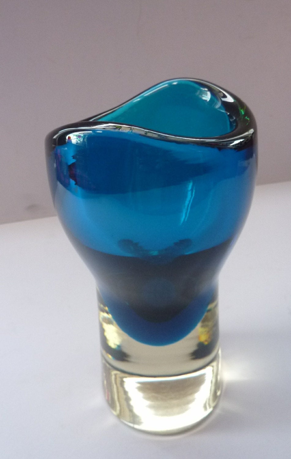 Vintage 1960s Czechoslovakian Harrachov “Evening Blue” Chunky Glass Vase, Designed by Milan Metelak c 1968