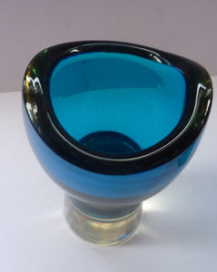 Vintage 1960s Czechoslovakian Harrachov “Evening Blue” Chunky Glass Vase, Designed by Milan Metelak c 1968