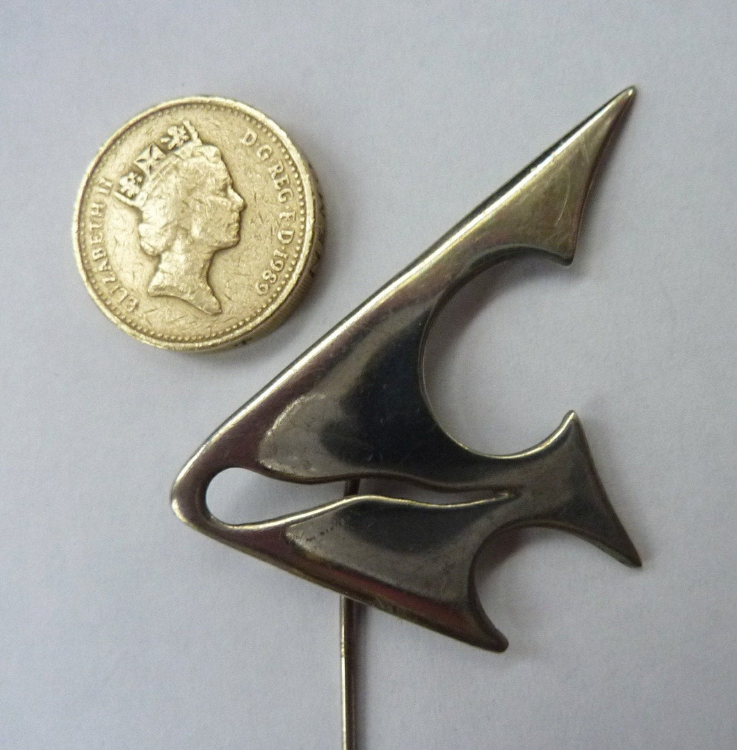 Unusual Vintage 1960s Abstract FISH Sterling Silver Hat Pin or Stick Pin. Stamped 930