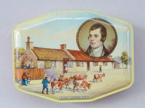Vintage 1950s / 1960s Horner Toffee Tin. Portrait of Robert Burns, the Poet; and Burns Cottage at Alloway