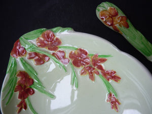 1950s Carlton Ware Forget me Not Butter Dish with Rare Spreading Knife. ORIGINAL BOX