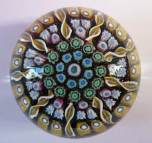 Load image into Gallery viewer, Gorgeous Colours. Scottish Glass - Strathearn Millefiori Canes and Latticino Nine Spoke Paperweight
