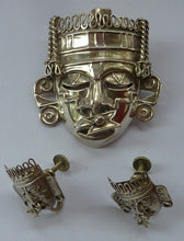 Load image into Gallery viewer, Vintage MEXICAN Taxco SILVER Mayan / Aztec Brooch PLUS Matching Screw On Earrings
